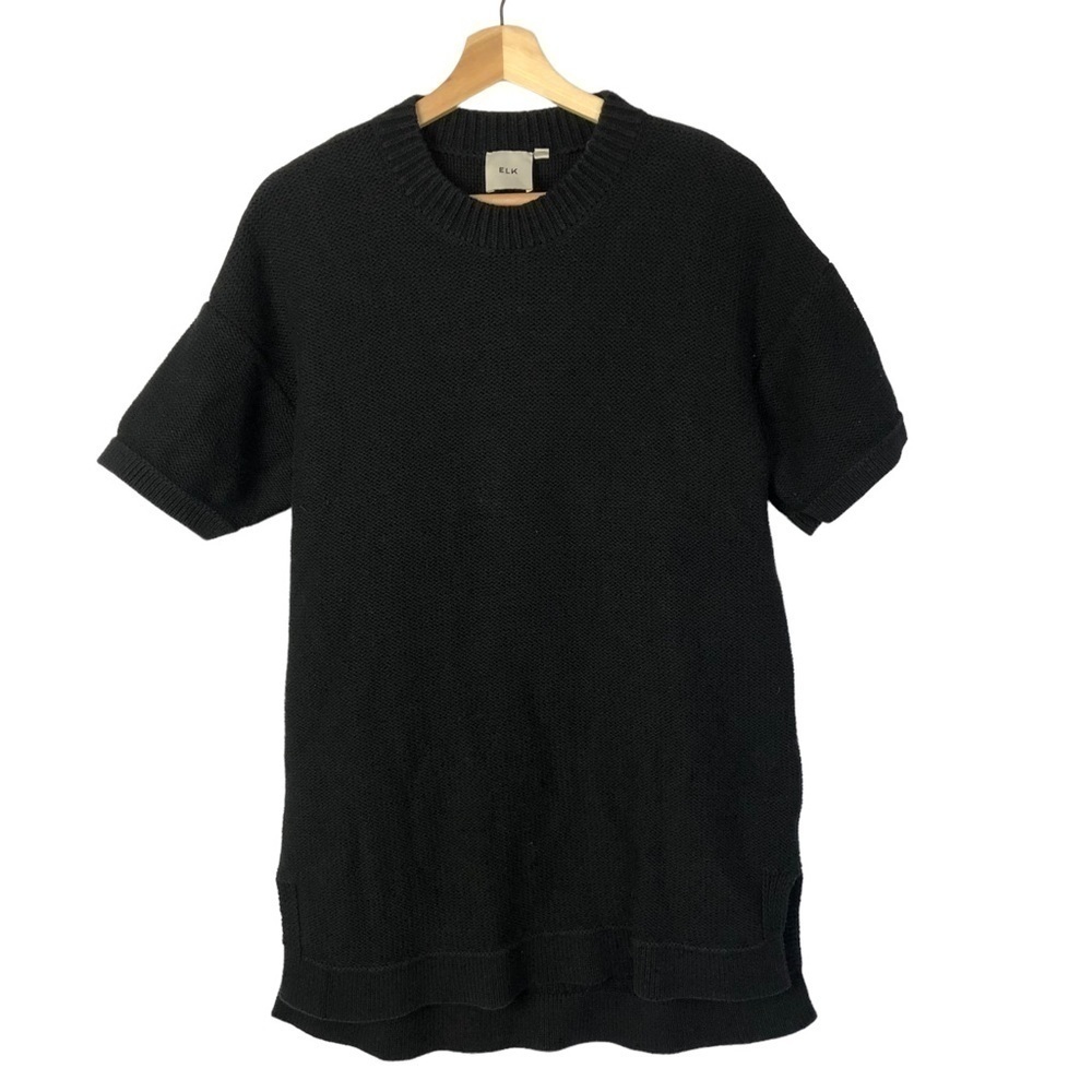 ELK Clothing Black Crewneck Sweater Knit Short Sleeve Tunic Mini Dress S
